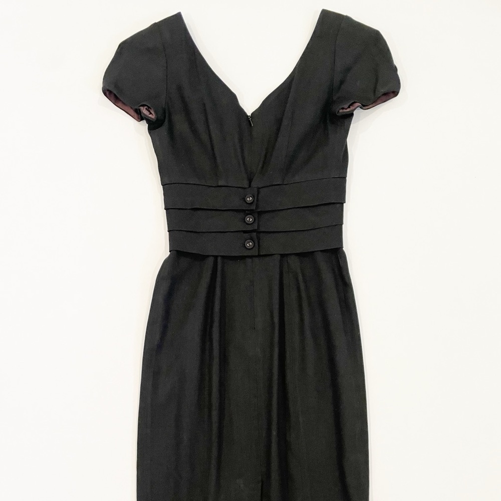 Rebecca Taylor Cross Front V Neck Wool Linen Midi Pencil Dress - Picture 6 of 11
